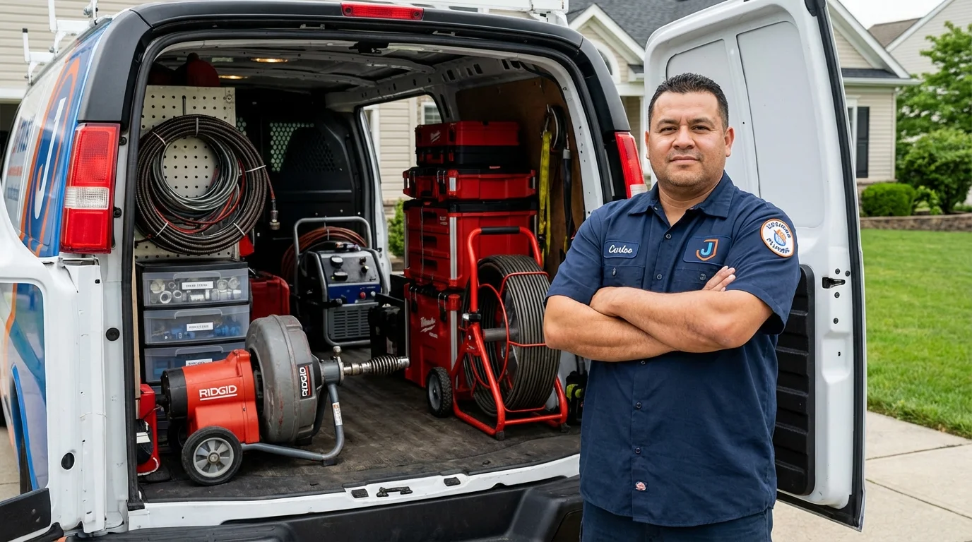 Professional drain cleaning equipment and Johns Plumbing LLC plumber in Canisteo