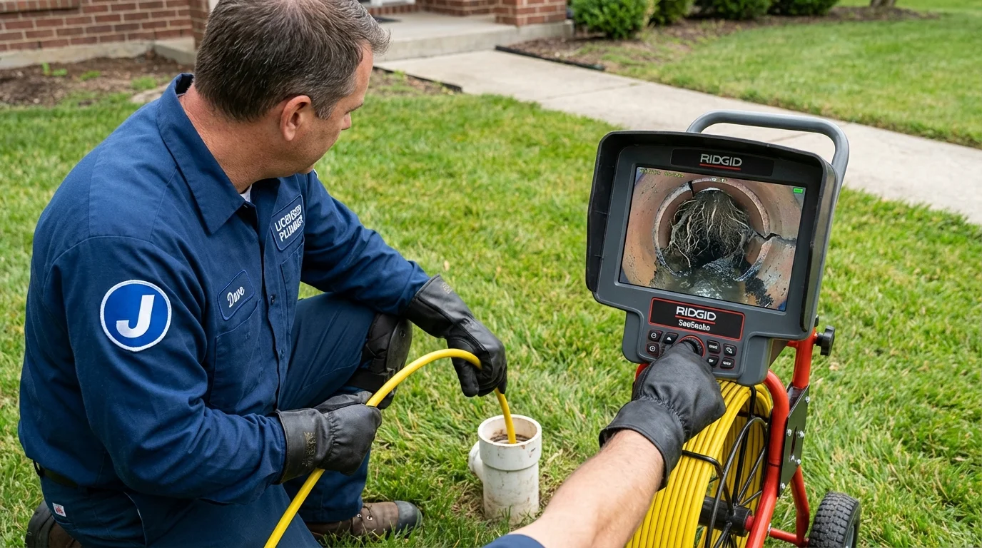 Sewer camera inspection being performed by Johns Plumbing LLC in Canisteo