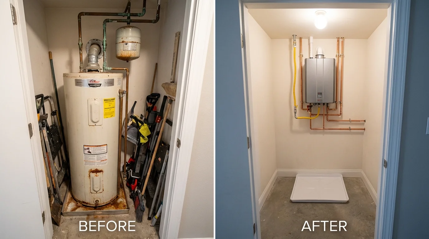 Tank water heater versus wall-mounted tankless unit comparison for Canisteo, NY homeowners