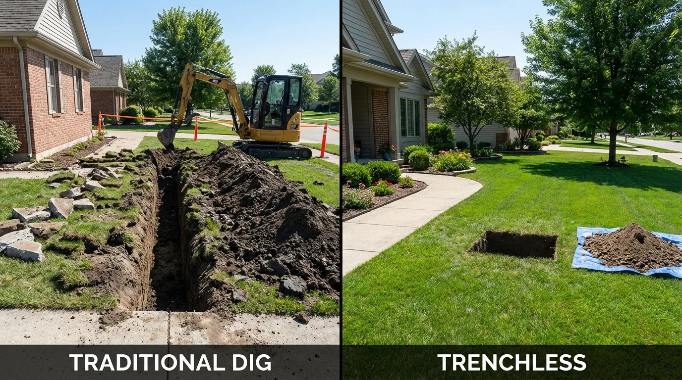 Trenchless sewer repair with minimal yard damage versus traditional excavation in Canisteo, NY